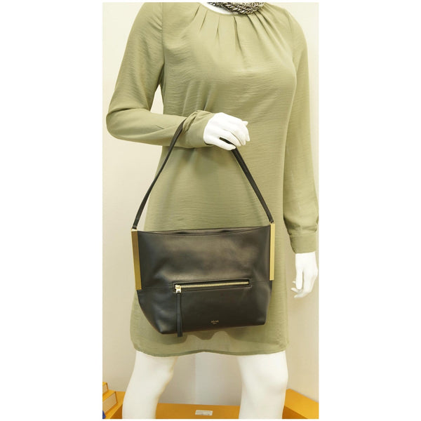 CELINE Flap Clasp Smooth Calfskin Shoulder Bag Black