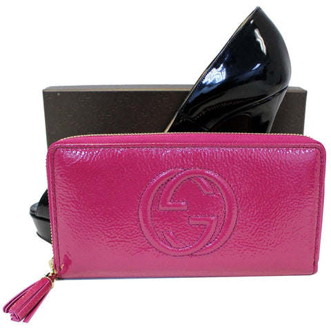 GUCCI Soho Interlocking G Leather Zip Around Wallet Fuchsia-US