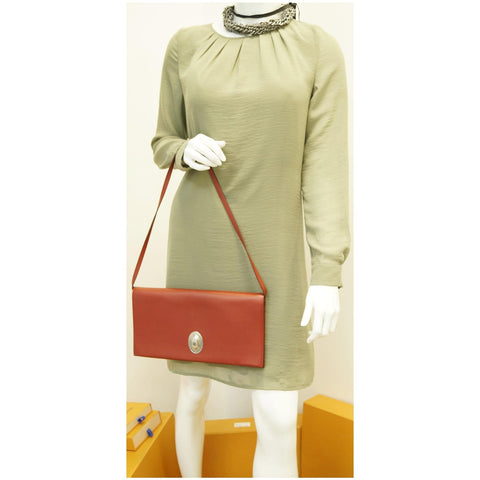 CELINE Oval Flap Leather Strap Clutch Shoulder Bag Red