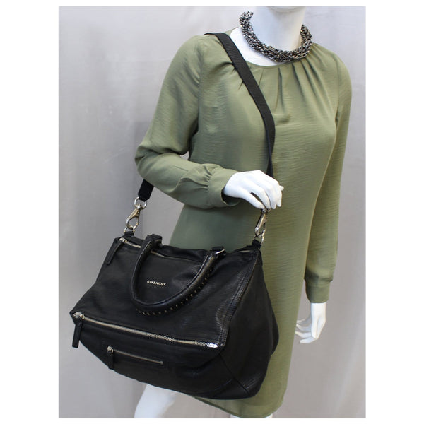 GIVENCHY Pandora Lizard Print Embossed Leather Shoulder Bag Black-US