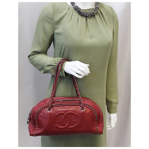 CHANEL Smooth Calfskin Petit Luxe Ligne Bowler Satchel Bag Red-US