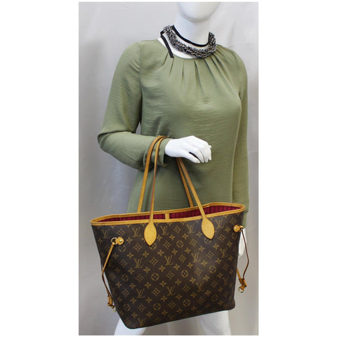 LOUIS VUITTON Neverfull MM Monogram Canvas Tote Shoulder Bag Brown