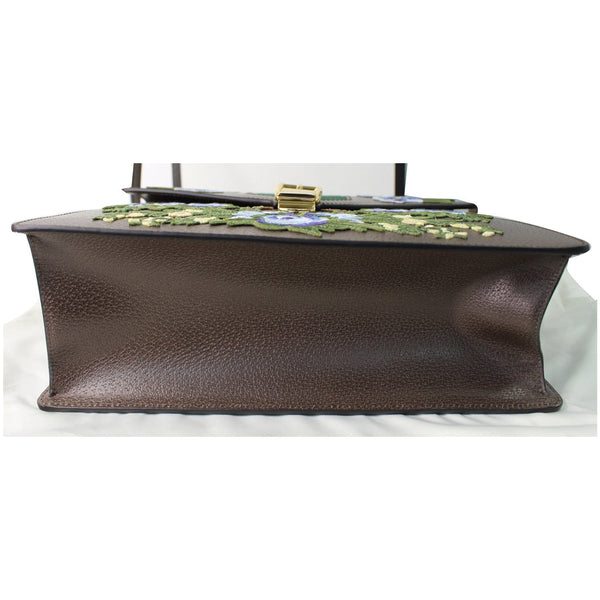 GUCCI Sylvie Embroidered Leather Medium Top Handle Bag Brown 431665