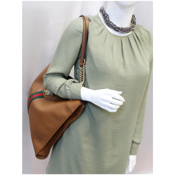GUCCI Rajah Large Leather Tote Shoulder Bag Brown 537219-US