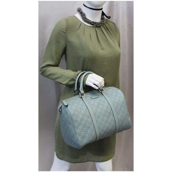 GUCCI Medium Joy Guccissima Leather Boston Bag Turquoise