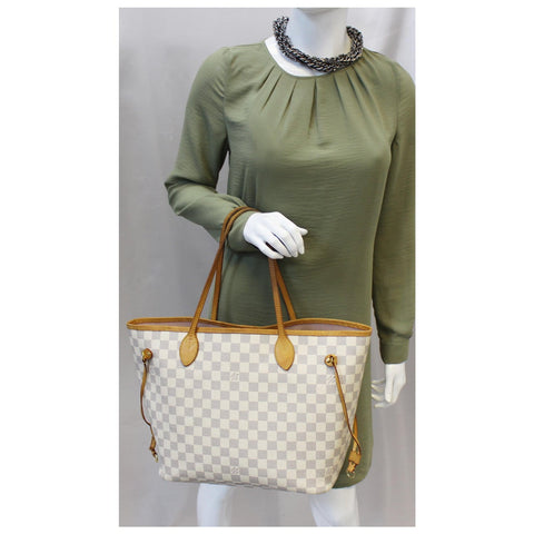 LOUIS VUITTON Neverfull MM Damier Azur Tote Shoulder Bag