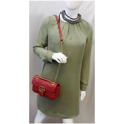 GUCCI GG Marmont Mini Leather Shoulder Crossbody Bag Red 446744