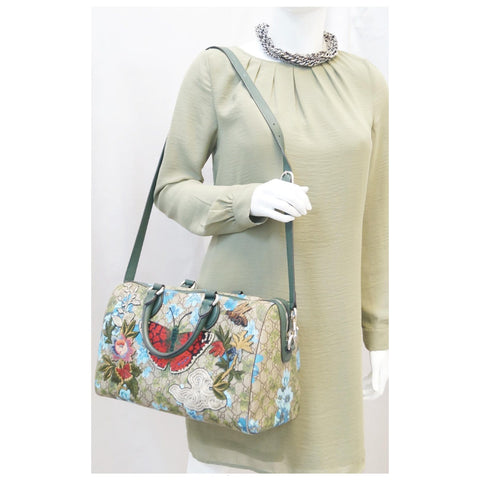 GUCCI Linea A Butterfly Embroidered Boston Shoulder Bag-US