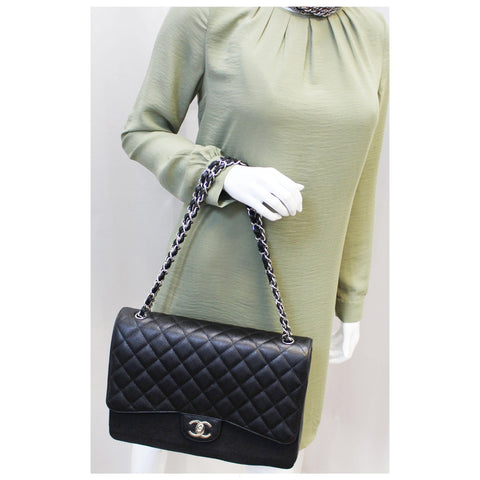CHANEL Classic Maxi Jumbo Double Flap Caviar Leather Shoulder Bag-US