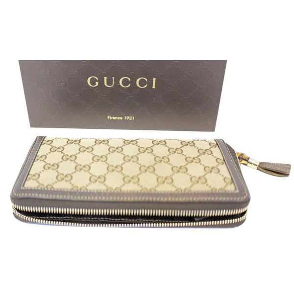 GUCCI Bamboo GG Canvas Zippy Organizer Wallet Beige 232977