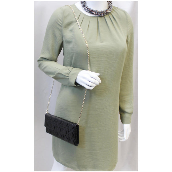 CHRISTIAN DIOR Lady Dior Croisiere Cannage Lambskin Chain Wallet Black-US