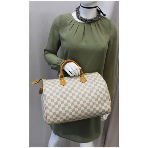 LOUIS VUITTON Speedy 30 Damier Azur Satchel Bag White