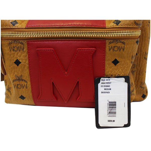 MCM Visetos Medium Stark Logo Stripe Backpack Cognac Red