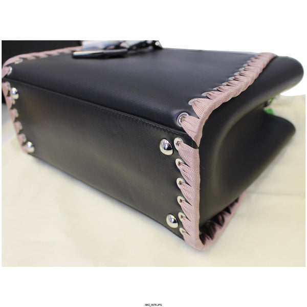 FENDI Petite 2Jours Whipstitch Leather Tote Shoulder Bag Black