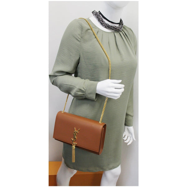 YVES SAINT LAURENT Kate Large Grain De Poudre Leather Shoulder Bag Brown