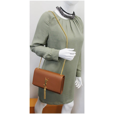 YVES SAINT LAURENT Kate Large Grain De Poudre Leather Shoulder Bag Brown