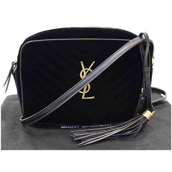 YVES SAINT LAURENT Camera Velvet Crossbody Bag Black