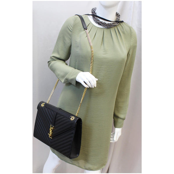 YVES SAINT LAURENT Large Envelope Grain De Poudre Chain Shoulder Bag Black