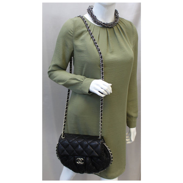 CHANEL Chain Around Quilted Leather Flap Shoulder Crossbody Bag Black