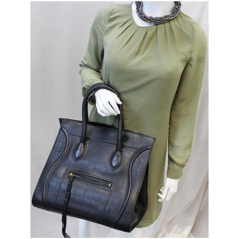 CELINE Medium Phantom Luggage Croc Stamped Embossed Leather Tote Bag-US