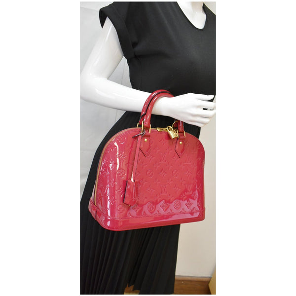 LOUIS VUITTON Alma PM Monogram Vernis Satchel Bag Red