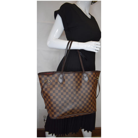 LOUIS VUITTON Neverfull MM Damier Ebene Shoulder Bag Brown