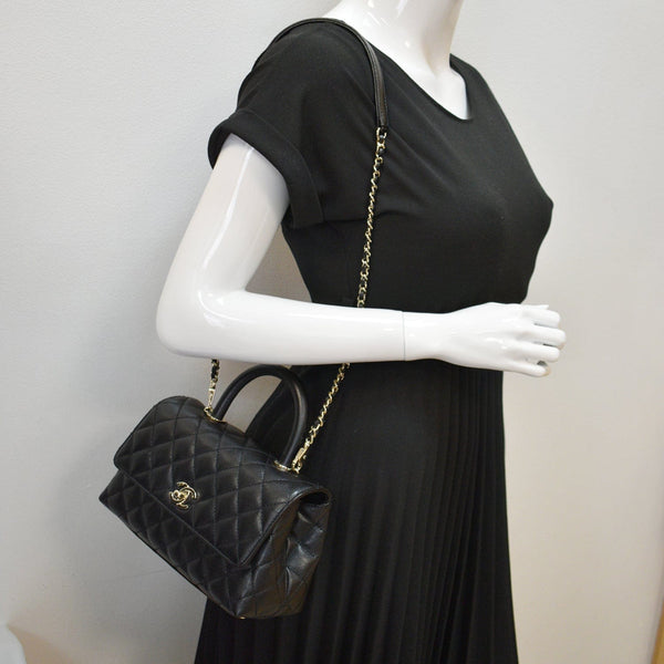 CHANEL Coco Mini Top Handle Caviar Leather Shoulder Bag Black