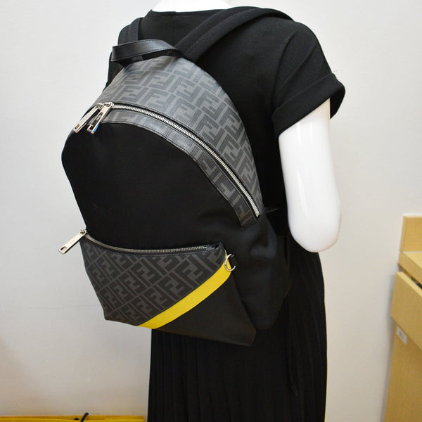 FENDI Diagonal Liberty Nylon Leather Backpack Black