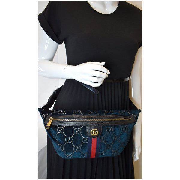Gucci GG Monogram Velvet Belt Leather Bumbag Handbag