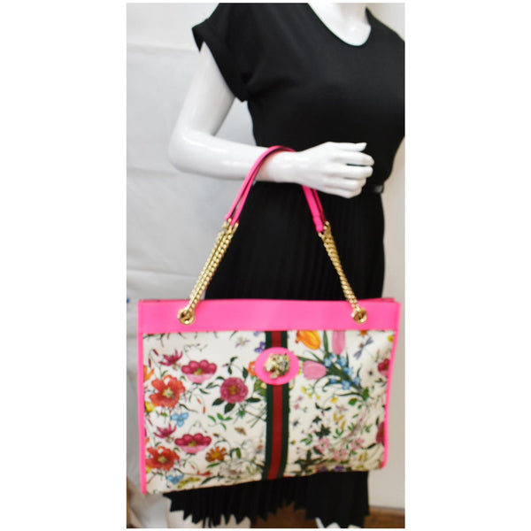 GUCCI Floral Rajah Large Canvas Leather Tote Bag Multicolor 537219