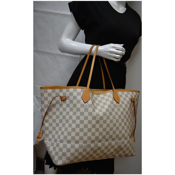 LOUIS VUITTON Neverfull GM Damier Azur Tote Shoulder Bag White