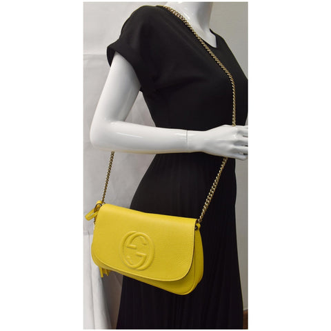 GUCCI Soho Chain Flap Leather Shoulder Bag Yellow 536224