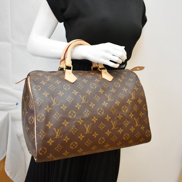 LOUIS VUITTON Speedy 35 Monogram Canvas Satchel Bag Brown