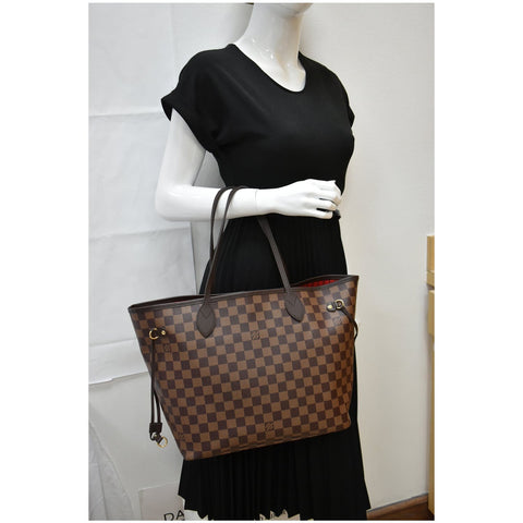 LOUIS VUITTON Neverfull MM Damier Ebene Brown Tote Bag Brown