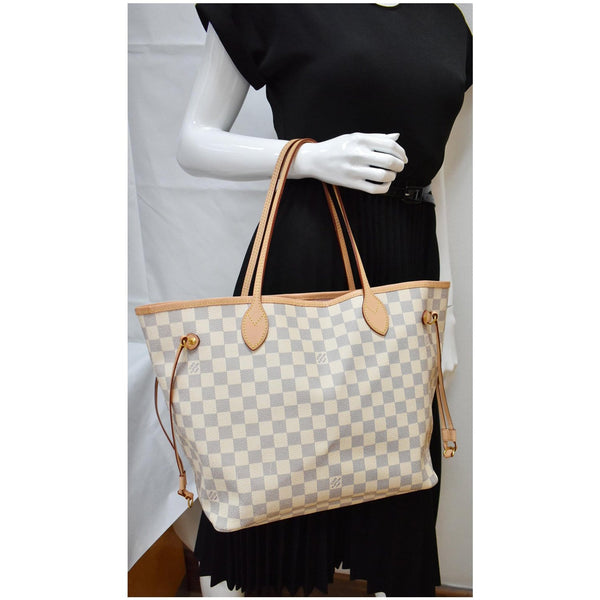 LOUIS VUITTON Neverfull MM Damier Azur Tote Shoulder Bag White