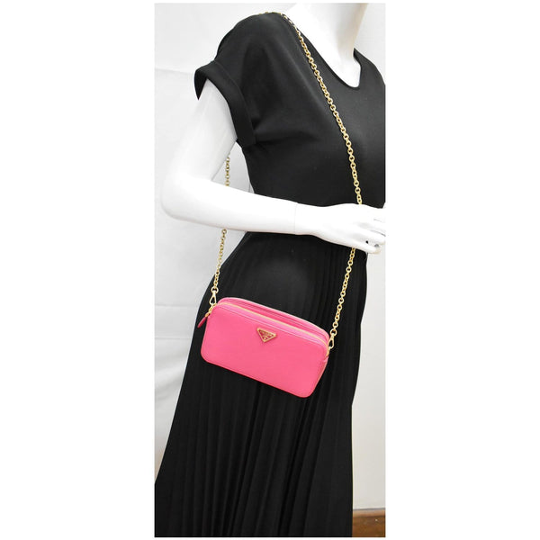 PRADA Mini Saffiano Leather Chain Crossbody Bag Pink- Hot Deals