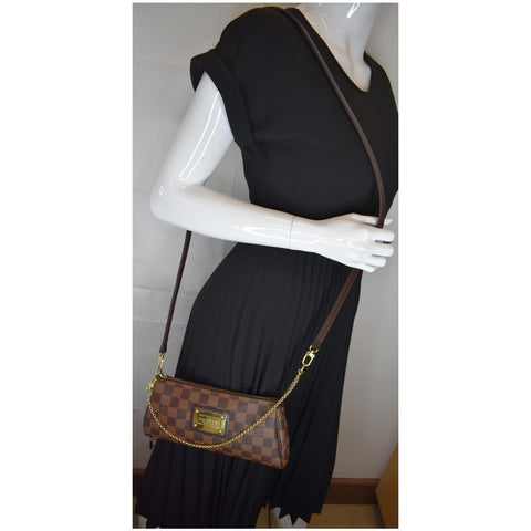 LOUIS VUITTON Pochette Eva Damier Ebene Clutch Crossbody Bag Brown