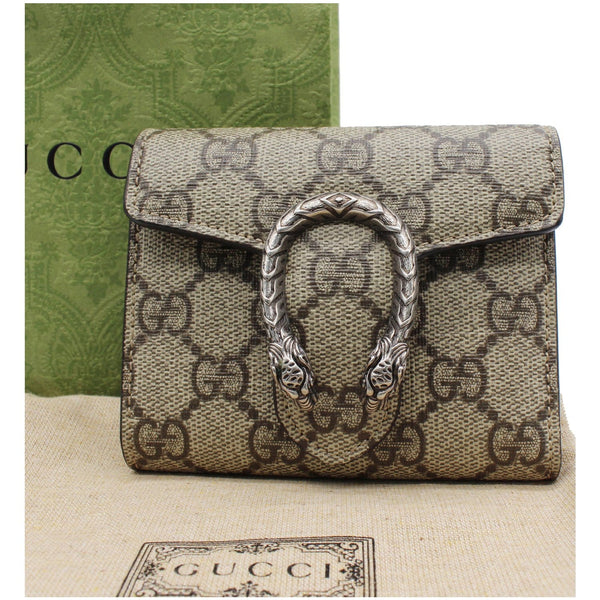 GUCCI Dionysus GG Supreme Canvas Card Case Wallet Beige 627073