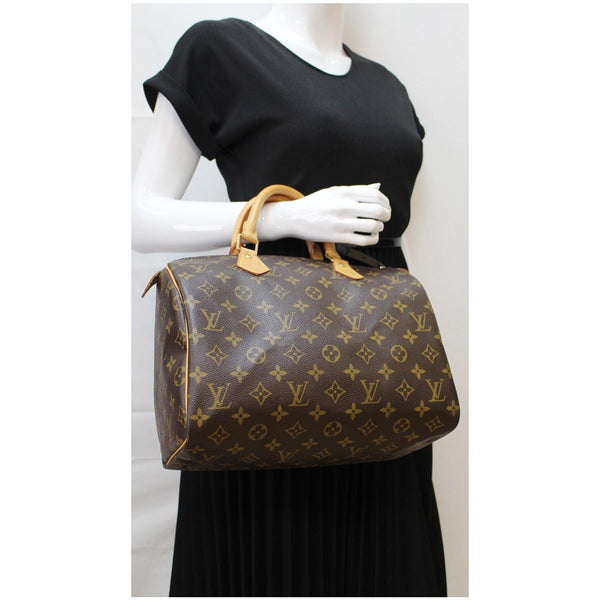 LOUIS VUITTON Speedy 30 Monogram Canvas Satchel Bag Brown