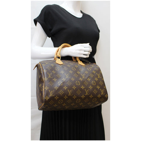 LOUIS VUITTON Speedy 30 Monogram Canvas Satchel Bag Brown