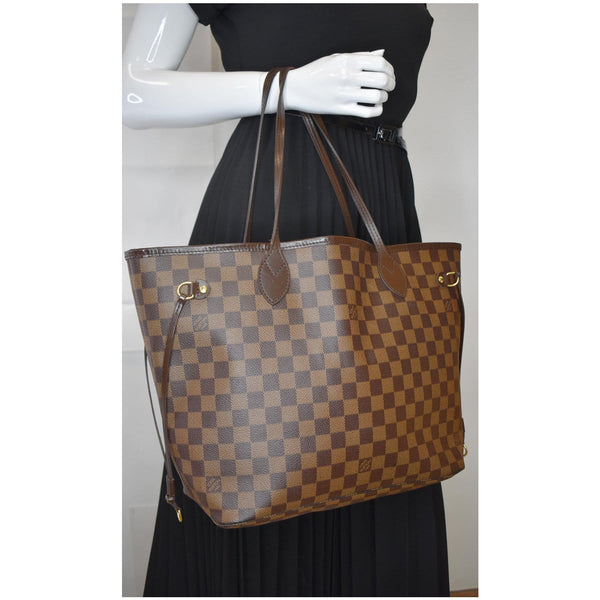 LOUIS VUITTON Neverfull MM Damier Ebene Shoulder Bag Brown