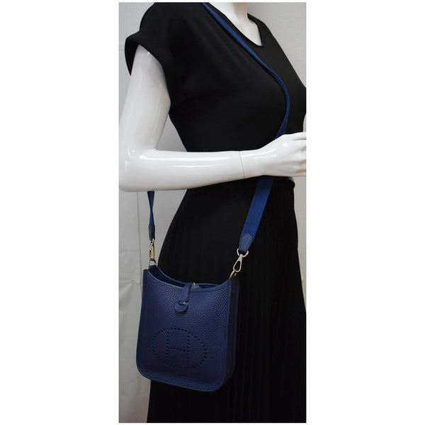 HERMES Evelyne TPM Clemence Leather Crossbody Bag Blue