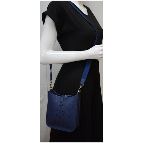 HERMES Evelyne TPM Clemence Leather Crossbody Bag Blue