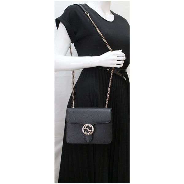 GUCCI Interlocking GG Leather Crossbody Bag Black 510304
