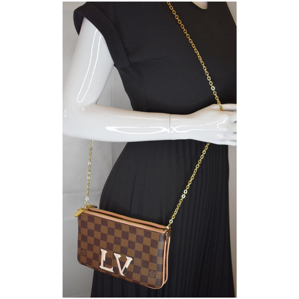 Louis Vuitton Damier Ebene Canvas Double Zip Pochette Bag - Boca