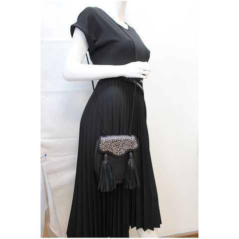 YVES SAINT LAURENT Opium 2 Studded Leather Tassel Bag Black