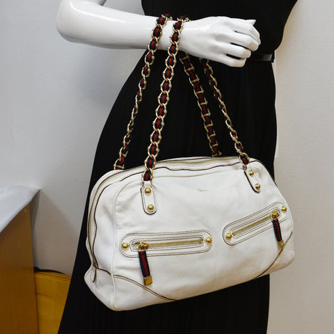 GUCCI Capri Large Leather Bowler Bag White 153013