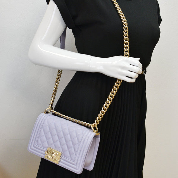 CHANEL CC Boy Small Caviar Leather Shoulder Bag Lavender