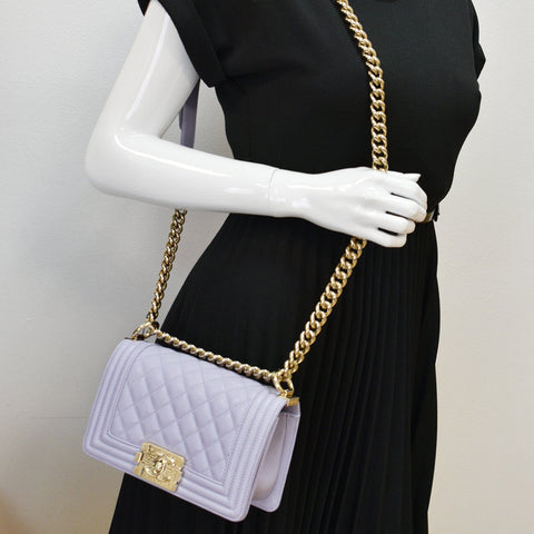 CHANEL CC Boy Small Caviar Leather Shoulder Bag Lavender