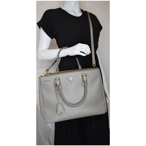 PRADA Lux Large Saffiano Leather Tote Shoulder Bag Light Taupe